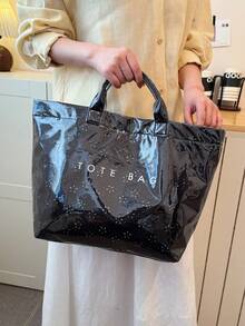 Modern New PVC Waterproof Women's Portable Tote Bag, Fashionable & Exquisite Versatile, Portable Commute/Vacation Bag - Black - View 2