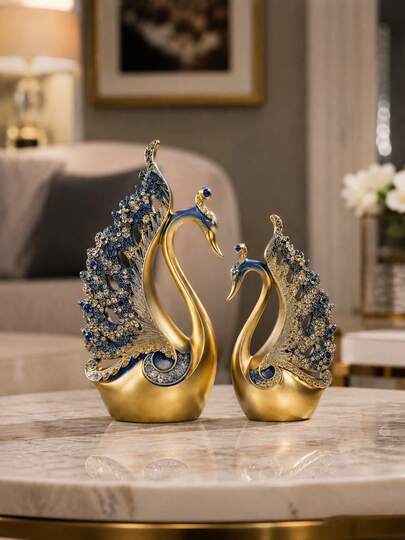Swan Couple Figurine Home Decor Resin Swan Statue Crystal Ornament Luxury Desktop Decoration Living Room Bedroom Office Bookshelf Display Gift