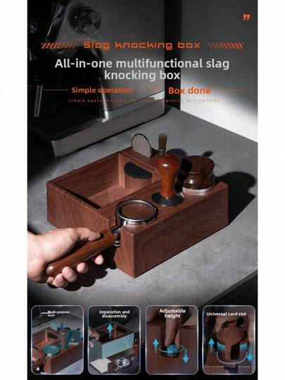 ABS Wood-Grain Multi-Function Tamping Storage With Coffee Handle Barista Use
