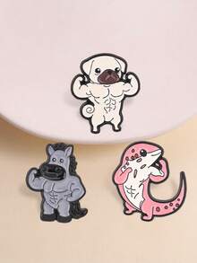 Muscular Animal Cartoon Enamel Pin Strong Muscular Leopard Gecko Pug Horse Brooch Bag Lapel Badge Jewelry Gift For Gym Lovers - Multicolor - View 8