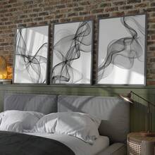 3pcs Set Unframed Minimalist Black And White Wavy Line Canvas Art Prints, Abstract Modern Wall Decor Posters For Living Room And Bedroom, Rolled Canvas Pictures (No Frame Included) - A - View 2