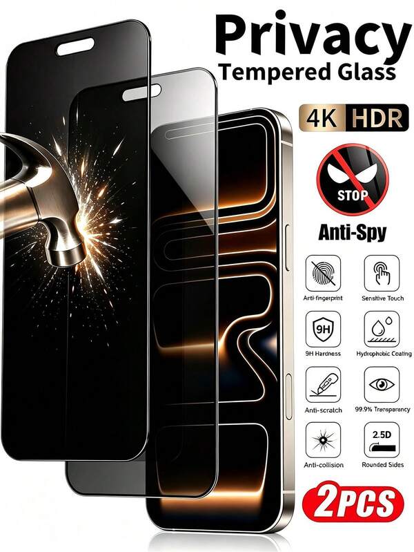 2PCS Anti Privacy Full Coverage Glare Scratch Resistant Tempered Glass Front Film Anti-Fingerprint Phone Screen Protectors Compatible With Phone 17 16 15 14 13 12 11 Pro Max XR X XS Max Plus Phone Protective Anti Spy Glass Compatible With Phone 17 Pro Max,Phone 16 Pro Max Mother's Day Gift Anniversary Celebration