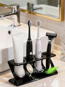 1pc Bathroom Countertop Toothbrush Holder, White And Black Available, Multifunctional Home Bathroom Accessory, Travel Toothbrush Holder And Desktop Storage Rack - Multicolor - View 5
