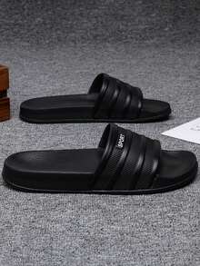 HISQIM Men's Casual Slippers, Simple And Fashionable Men's Sandals, Home Slippers, Beach Sandals, Indoor Slippers, Bathroom Sandals, Comfortable, Thick Sole - Black - View 3