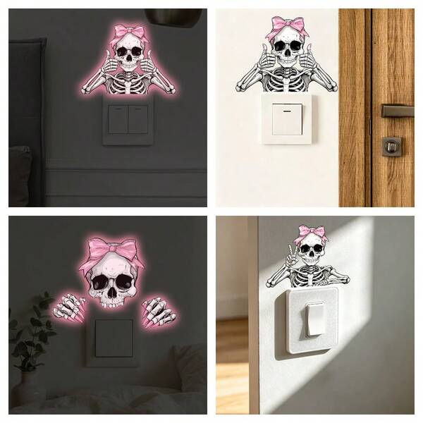 1pc Halloween Skeleton Funny Light Switch Sticker, Self-Adhesive Gothic Style, Suitable For Halloween Party, Home, Office, Light Switch, Outlet Decoration, Halloween Accessories