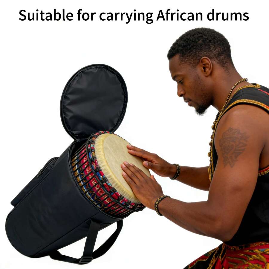 Thick Professional 10-Inch & 12-Inch African Drum Bag, Oxford Cloth With Accessories Pocket, Backpack For Carrying & Protecting African Drum For Performance - Black - View 1