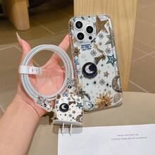 6件組氣墊透明太陽系行星手機殼圖案 + 充電頭保護套 + 線材保護套 + 收納繩 + 數據線保護繩 TPU 防摔保護殼，適用 6 7 8 XXs XR XS Max 11 12 13 14 15 16 Pro Max，適合作為情侶、女性、女兒、男朋友、女朋友、青少年女孩的生日與聖誕禮物 - 彩色 - 查看 5