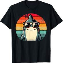 Cool Retro Shark In Sunglasses 70s 80s 90s Funny Shark T-Shirt - Black - View 1