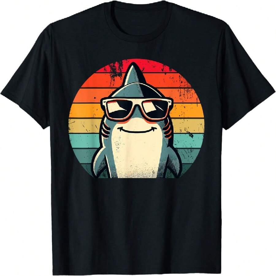 Cool Retro Shark In Sunglasses 70s 80s 90s Funny Shark T-Shirt - Black - View 1