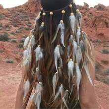 Bohemian Style Long Feather Headband Feather Hair Accessory Horse Racing Long Shawl - Khaki - View 6