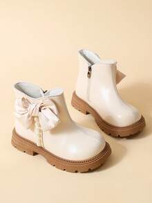 1 Pair Kids Autumn/Winter New Style Little Girls Bow Soft Sole Fashion Versatile Outdoor Anti-Slip Warm Boots - Beige - View 2