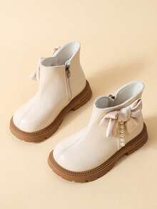 1 Pair Kids Autumn/Winter New Style Little Girls Bow Soft Sole Fashion Versatile Outdoor Anti-Slip Warm Boots - Beige - View 6
