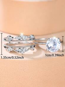 3 Pieces Set Elegant And Exquisite Women's Rings With A Crown-Set Design-Stylish And Sophisticated, Perfect For Engagements Or Anniversaries. - Silver - View 5
