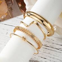 4pcs Fashion Mix & Match Open Cuff Bracelet Set, Stackable Jewelry Accessories For Women, Luxury High-End Bracelet - Yellow Gold - View 4