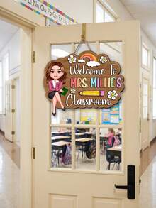 1pc Custom Teacher Cartoon Classroom Door Sign,Personalized Custom Name,Personalized Chibi Teacher Character Wooden Door Hanger,Two Styles Available,Classroom Decor,Teacher Appreciation Back To School Gift For Teachers,Thoughtful Gift For Teachers - Multicolor - View 6