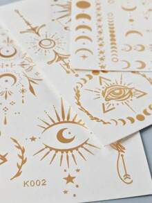 1/2sheets Of Gold Foil Bracelet And Moon Pattern Temporary Tattoo Stickers, For Body Painting Decoration, Very Suitable For Girls. - Gold - View 6