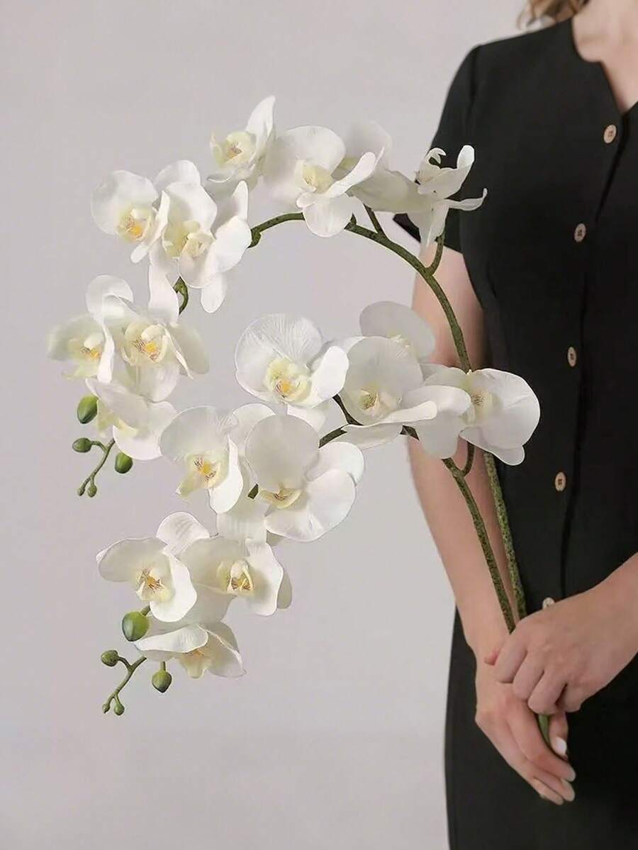 1 Peça Ramo Artificial Grande de Orquídea Phalaenopsis, Arranjo Floral para Decoração de Casa, Decoração de Casamento, Suprimentos para Festa de Festival, Haste de Orquídea Falsa Branca Premium com Toque Real, Spray de Orquídea Flexível e Dobrável com Botões Naturais, Ramo de Orquídea Artificial Sem Manutenção para Mesa de Jantar, Lobby de Hotel, Centro de Casamento, Decoração de Interiores Minimalista e Presente Ideal, Decoração de Casa, Decoração de Quarto