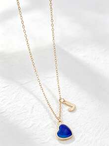 1 pieza Collar con colgante de corazón y letra inicial que cambia de color según el estado de ánimo, personalizado con encanto de alfabeto A-Z, sensible a la temperatura, regalo de joyería para el Día de San Valentín - Multicolor - Ver 13