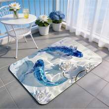 1pc Blue Koi & Lotus Pattern Bathroom Rug, French Vintage Style. Bathroom Mat, Bathroom Carpet, Door Mat, Small Rug, Carpet, Mat, Home Decor, Area Small Rug, Outdoor Mat, Home Decor, Area Rug, Bedroom Rug, Washable Carpet - Multicolor - View 1