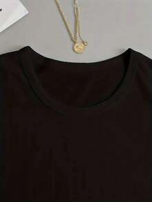 Ladies' Casual Short Sleeved T-Shirt With Round Neck Design And Letter Print, Perfect For Spring And Summer Wear. - 黑色 - 查看 4