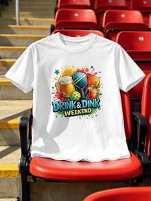 ?Drink Dink Weekend"-T-Shirt Für Herren, Premium-Baumwolle, Lockere Passform, Bequemer Schnitt, L?Ssiger Look, Auff?Lliger Aufdruck - 白色 - 查看 2