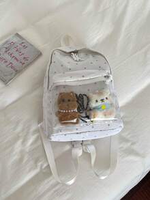 Polka Dot Transparent Backpack, Minimalist Large Capacity Backpack, Fashion Backpack, Casual Travel Backpack, College Style Backpack, Vacation Backpack - Beige - View 7