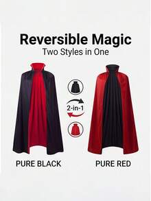1pc Red & Black Reversible Hooded Cape, Black & Red Color Scheme With Hood, Cosplay Costume Accessory, Masquerade Performance Costume Decoration, Halloween Party Supplies, Adult And Teen Party Supplies - View 2