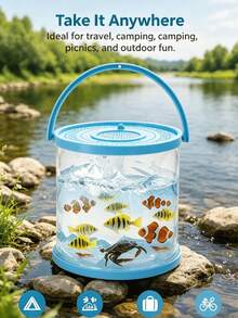1pc Foldable Mini Fish Tank, Transparent Fish Transport Container/Fishing Bucket, Suitable For Fishing, Releasing, Beach Trips, Lakeside Outings And Outdoor Activities - Multicolor - View 2