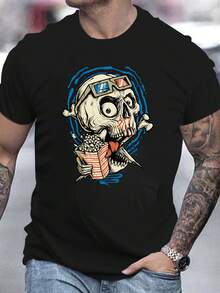 Men's Pure Cotton Oversized Short Sleeve T-Shirt Skull Graphic Print 3D Glasses Popcorn Casual Streetwear Summer Fashion Tee - Black - View 1