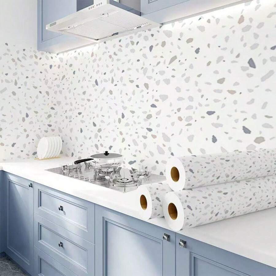 1 Gulungan Kertas Kontak Tahan Air Motif Granit Emas, Pelapis Meja Dapur, Stiker Rak Kabinet, Laminasi Meja Dapur, Kertas Meja Granit Perekat Sendiri, Dekorasi Rumah - A - View 1