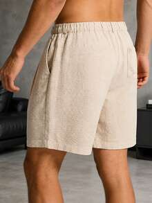 Herren weiße plissierte lässig Shorts, Gummibund, Sommer Strand Shorts - Weiss - Übersicht 2