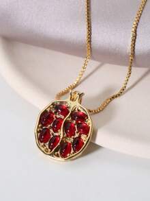 1pc Fashion Red Pomegranate Seed Pendant Necklace For Women - Yellow Gold - View 2