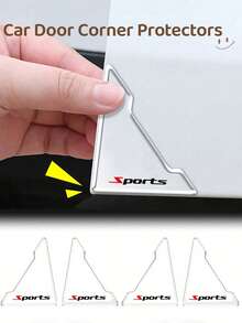 4pcs SPORTS Car Door Corner Protectors - Transparent Silicone, Anti-Scratch & Collision Clear Covers With Geometric Design, Easy Stick-On Installation For Enhanced Auto Door Protection, Car Door Protector - A - View 1