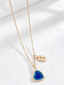 1 pieza Collar con colgante de corazón y letra inicial que cambia de color según el estado de ánimo, personalizado con encanto de alfabeto A-Z, sensible a la temperatura, regalo de joyería para el Día de San Valentín - Multicolor - Ver 31