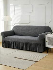 1PC Fleece Fabric Non-Slip Elastic Decorative Sofa Cover, Jacquard Carved Leaf Pattern, Pet-Friendly Anti-Dirt Anti-Dust, Suitable For 1/2/3/4 Seater Sofa, All Seasons - Dark Grey - View 8