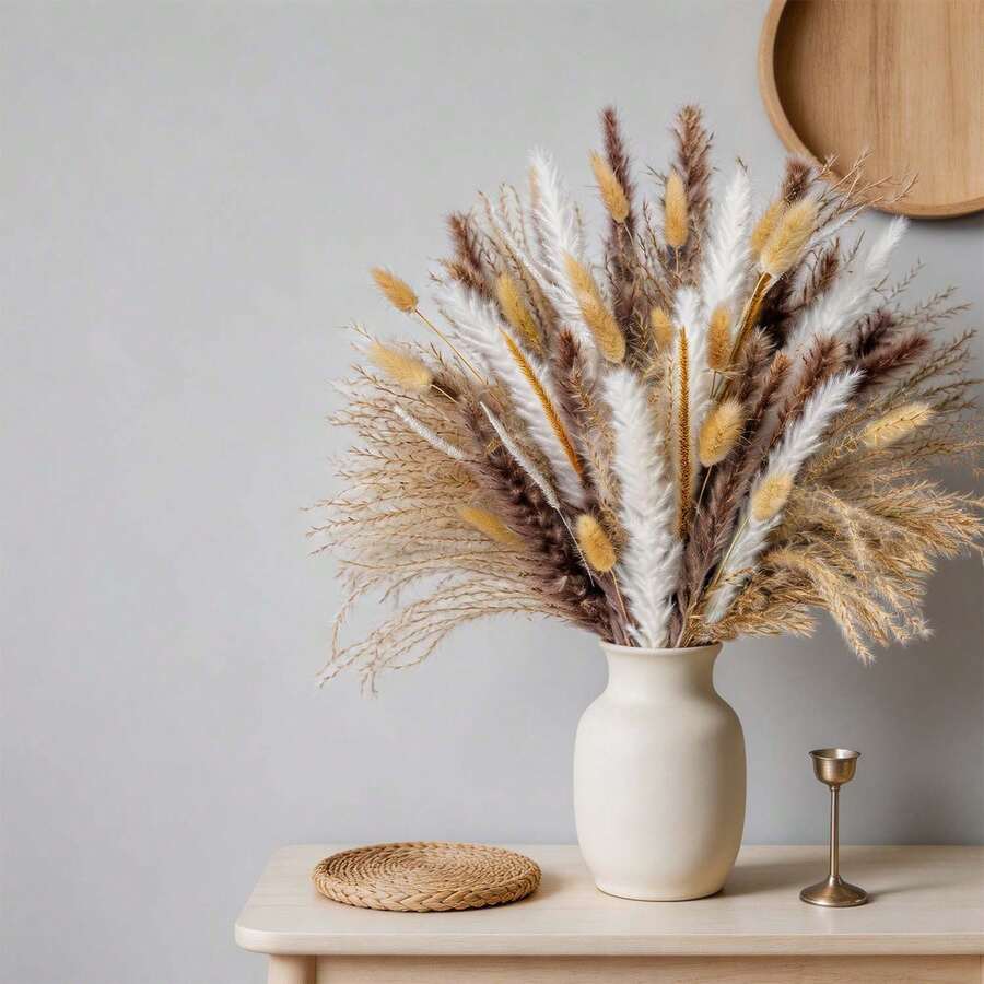 Bohemian Style Artificial Reed Decorative Bouquet, Suitable For Wedding Floral Arrangements, Living Room Decor, Home Decor, Rustic Style Party, Etc., Dried Reed Bouquet Decorative Ornament - Mix Color - View 1