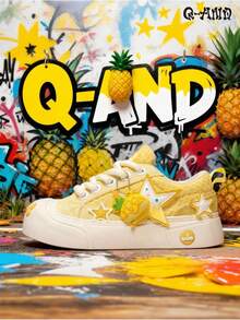 Q-AND Yellow Thick Sole Fun Round Toe Flat Sports Casual Skate Shoes Women 2026 New Versatile Y2K Outfit Original Design Unique Sports Skateboard Shoes Unisex With Detachable Pendant, Daily Sports Holiday Gift First Choice - Pineapple Yellow - View 3