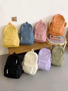 1pc Back To School Large Capacity Casual Versatile Solid Color Backpack, Minimalist Solid Color Multi-Functional Student Backpack, Suitable For Daily Use, Outings, Travel, Exclusive Use. Birthday Gift. - Multicolor - View 4