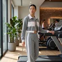 Three-Piece Sports Set With Jacket, Top And Pants - Grey - View 2