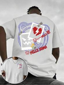 Nueva Camiseta para Hombre 2026, Diseño Sencillo de Color Sólido, Impresión Frontal y Trasera con Corazones y Flores Rojas Brillantes, con las Letras HELLO KOMA. Esta camiseta estampada de doble cara es un artículo imprescindible para moldear la figura. - Blanco - Ver 1
