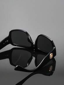 1 Pair Men's Black & Gold Top Beam Embossed Badge Square Frame Glasses, Light Luxury Vintage High-End Elegant Luxurious Classical Fashion Eyewear, Suitable For Vacation, Gathering, Dinner, Party - Multicolor - View 10