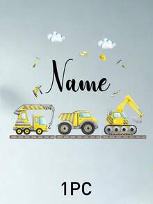 Customized Construction Vehicle Cartoon Wall Sticker, Personalized Text Wall Sticker, Customized Name Self-Adhesive Painting, Customizable Birthday Gift - Style C - View 8