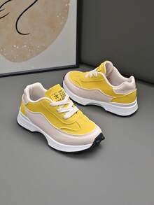 Children's Fashion Retro Sneakers, Comfortable Lace-Up Closure, Durable Anti-Slip Sole - Yellow - View 3