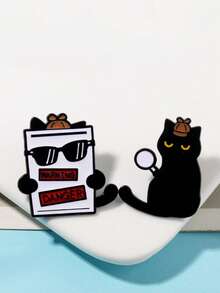 4pcs Creative Detective Black Cat Letter Brooch, Unique Creative Fashion Accessory, Suitable As A Gift For Cat Lovers - C3571 - View 6