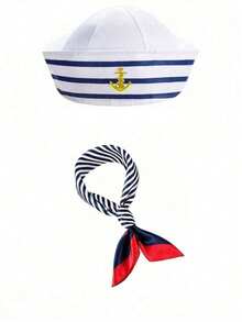Role Play Navy Hat Shoulder Epaulettes Scarf Set - White and Blue - View 13