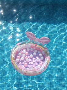 Cute Pink Mermaid Inflatable Pool Float, Transparent Round Water Bed With Glitter, Relaxing Float For Adults Pool Use - Multicolor - View 2