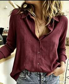 Women's Viscose Linen Shirt With Long Sleeves - Burgundy - View 1