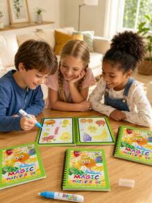 1pc Fruit Cartoon Magic Water Painting Book, Reusable Water Doodle Book With Water Pen, Mess-Free Preschool Early Education Toy Gift, Suitable For Children - Multicolor - View 6