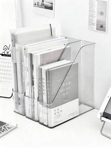 1pc Vertical File Organizer, Transparent PET Desktop Storage Box, Suitable For Magazines, Binders, Notebooks, Envelopes And Other Documents, Multi-Functional Desktop File Organizer, Workstation Storage Box - A - View 4