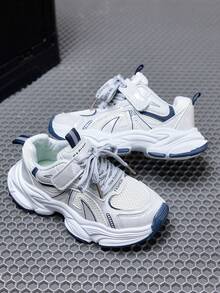 Spring/Autumn Kids' Sports Shoes, Boys' And Girls' Mesh Patchwork Colorblock Design, Thick Sole, Fashionable, Comfortable, Versatile - White - View 5